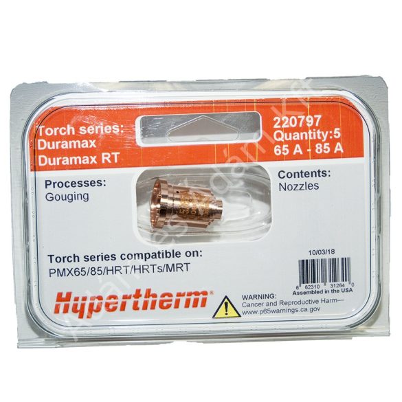 Hypertherm fúvóka - Duramax - PMX65/PMX85/HRT/HRTs/MRT - 55-105A - 220797