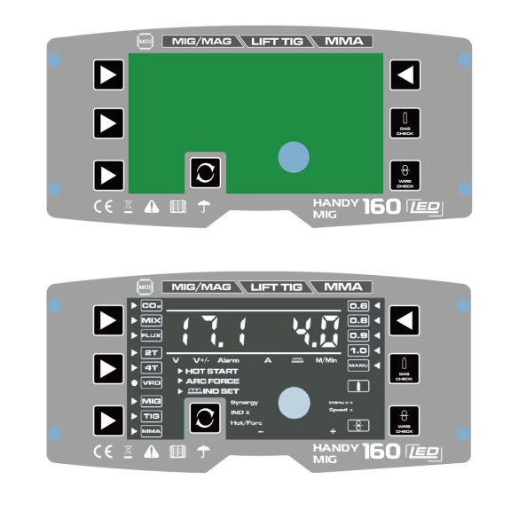 Alfaweld Handy MIG 160 LED Synergic inverteres hegesztőcsomag 4,3m3 corgon palackkal