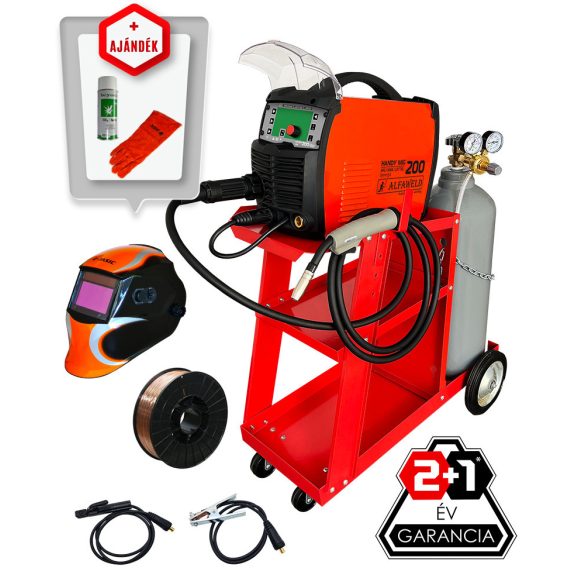 Alfaweld Handy MIG 200 LED Synergic inverteres hegesztőcsomag/szett 10kg Co2 palackkal